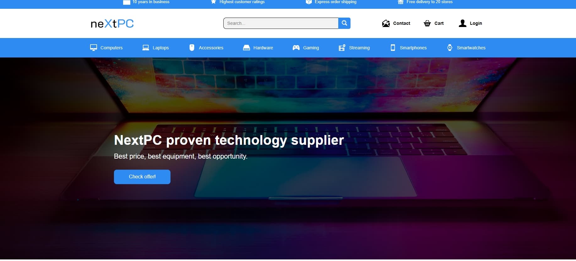 Homepage when the user is not logged in on the nextpc shop app