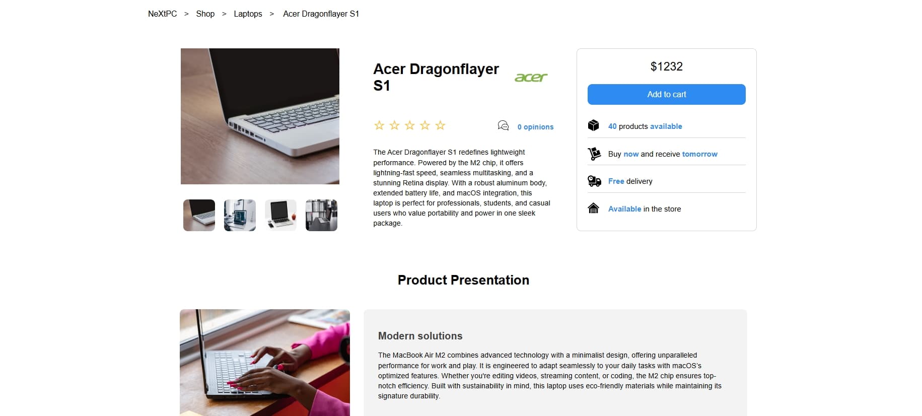 View of the single product in nextpc shop app